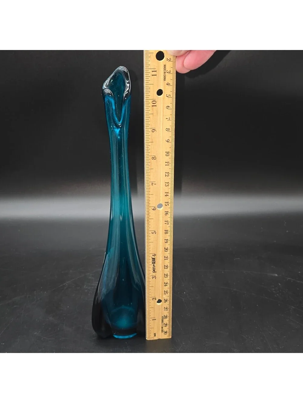 Vintage MCM Viking Glass Bluenique 3 Foil Swung Vase 11